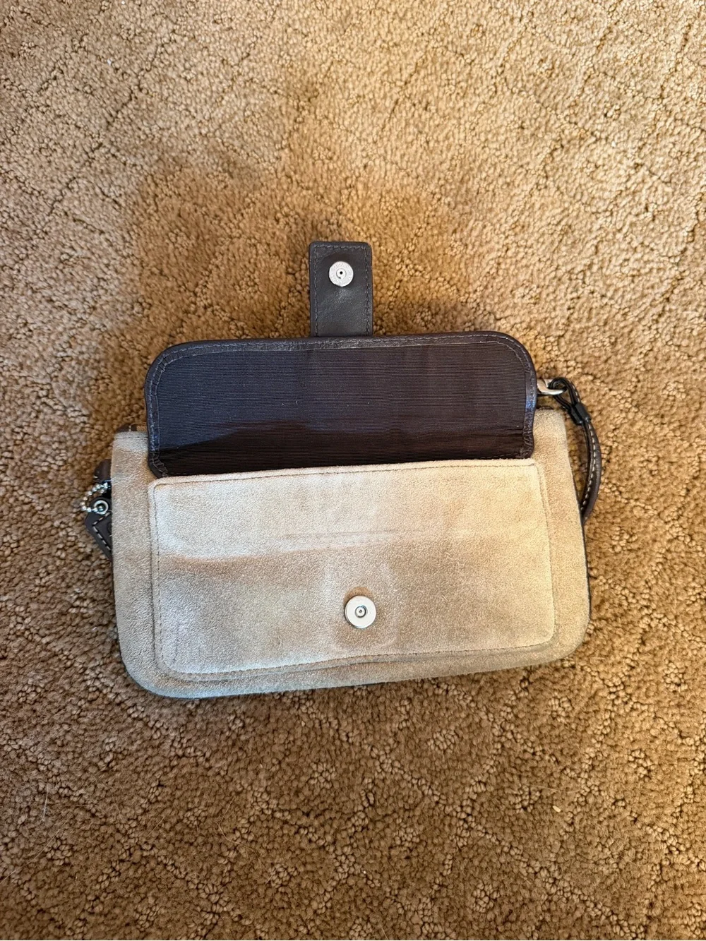 Coach Tan Suede With Black Trim Lock Wristlet Y2K READ*